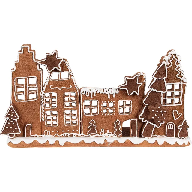 Clayre & Eef Waxinelichthouder Gingerbread house 27x9x15 cm Bruin Polyresin