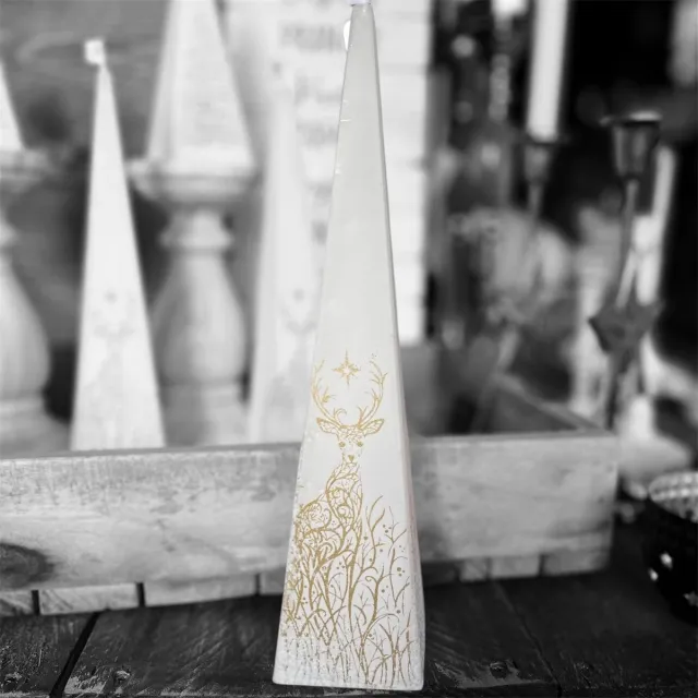 Hädicke Kerstkaars | Piramide | gouden Hert | wit | 25 cm