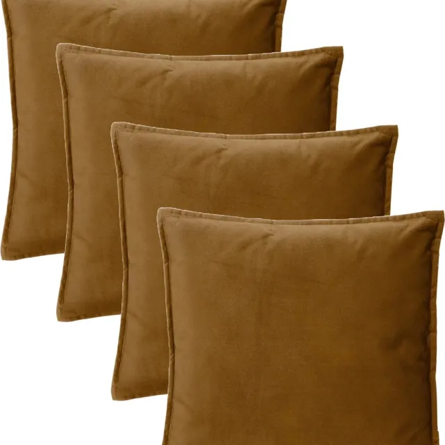 Atmosphera Bank/sierkussens huiskamer Sophia - 4x stuks - 52 x 52 cm - Goud/bruin - polyester - met rits Goudkleurig