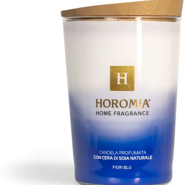 Horomia Fiori Blu Geurkaars - 350 gr - Natuurlijke Sojawas - Luxe Italiaanse Huisparfum Blauw