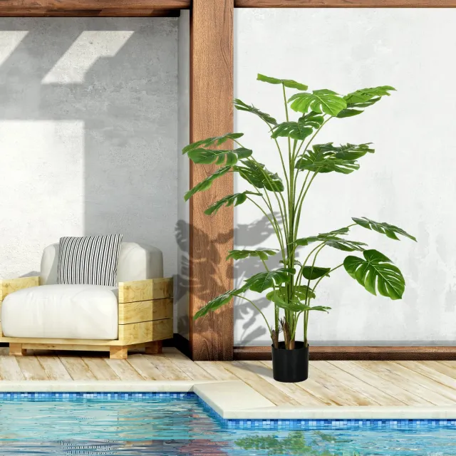 MODENUIT Kunstplant Monstera – 180 cm – Kunststof – Groen – Met Zwarte Pot en Kunstmos – Voor Binnen en Buiten