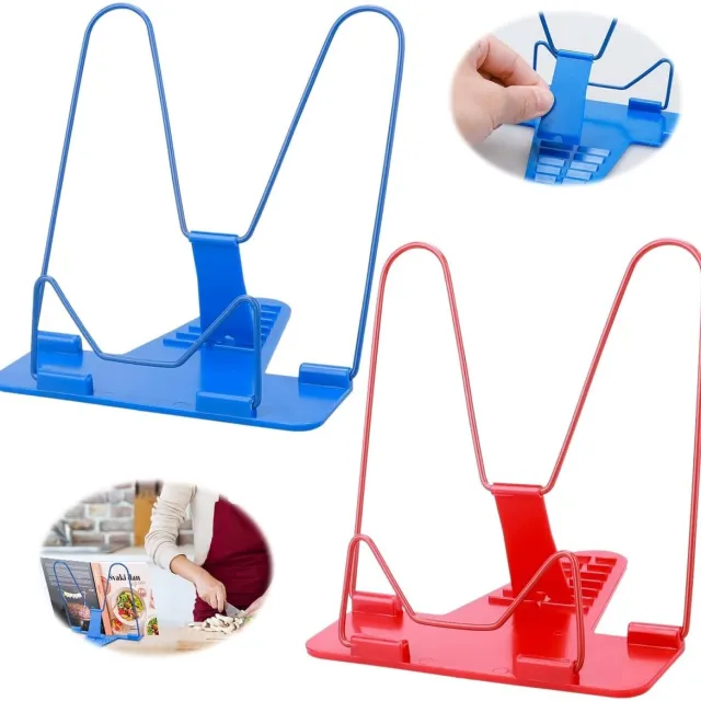 Tovbmup 2 Stuks Kookboekhouder - Boeksteun met 7 Hoekinstellingen - 0°-68° Verstelbaar en Opvouwbaar - Geschikt voor Keuken, Lezen en Kantoor - Kunststof - 16x5,5x18cm Rood en blauw