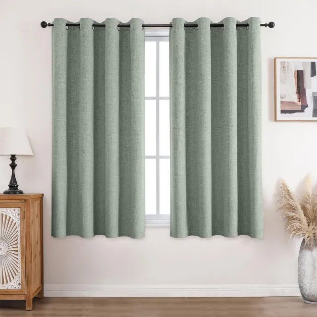 Ibenzoa Geluidsisolerende en Warmtebeschermende Linnen Verduisteringsgordijnen met Ringen - Grijs - Set van 2 - 117x137 cm grijsgroen