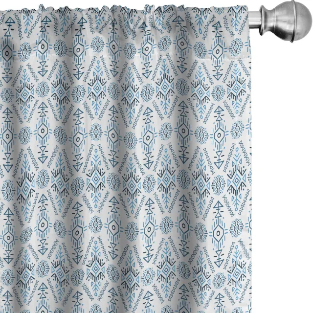 ABAKUHAUS Voorhangen Geometrisch – 2x75x225 cm – Microvezel – Verduisterend Cadetblauw