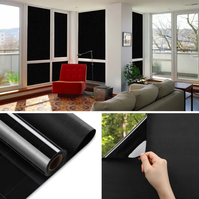 Epochglo Verduisterende Raamfolie Zwart – 100% Lichtblokkering – Statische Cling-folie zonder lijm – Slaapkamer / Babykamer / Thuisbioscoop – Afneembaar – 90 cm x 200 cm