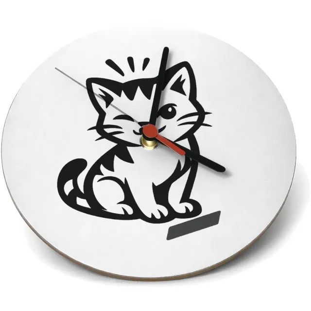 Mr Cadeautjes Klok rond Ø 19 - design Een compacte huisdierprint met een vriendelijke kat en een o | cadeau Wit