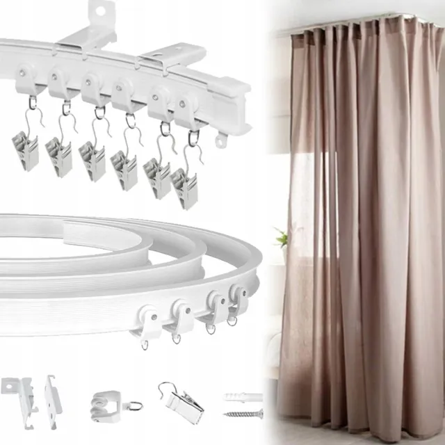 CHOOLY Buigbare Plafond Gordijnrail 3m - Flexibel Rail Systeem voor Gordijnen - 90° Bocht Inclusief 24 Rollers & 24 Clips - Voor Woonkamer, Badkamer, Douche, Camper Wit