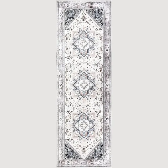 Happiq Tapijt Nova - Vloerkleed - Runner 60x230 cm - Wasbaar & Antislip Vintage Design White