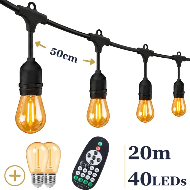Odaily Lichtsnoer Amber - 20 Meter - 40 LED Lampen - Extra Warm Wit Licht - Dimbaar - Professionele Kwaliteit
