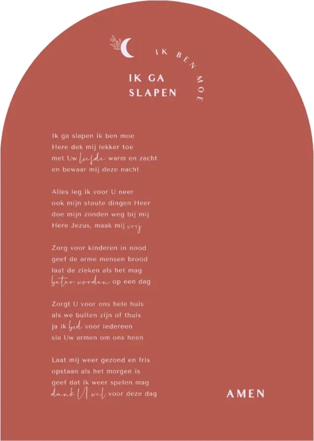 LittleConcept.Store Poster A4 'Ik ga slapen, ik ben moe' nieuwe versie op luxe papier - Steenrood