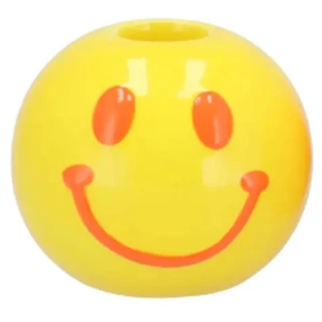 Smiley kaarsenhouder 7x7x6cm Geel/oranje Geel oranje