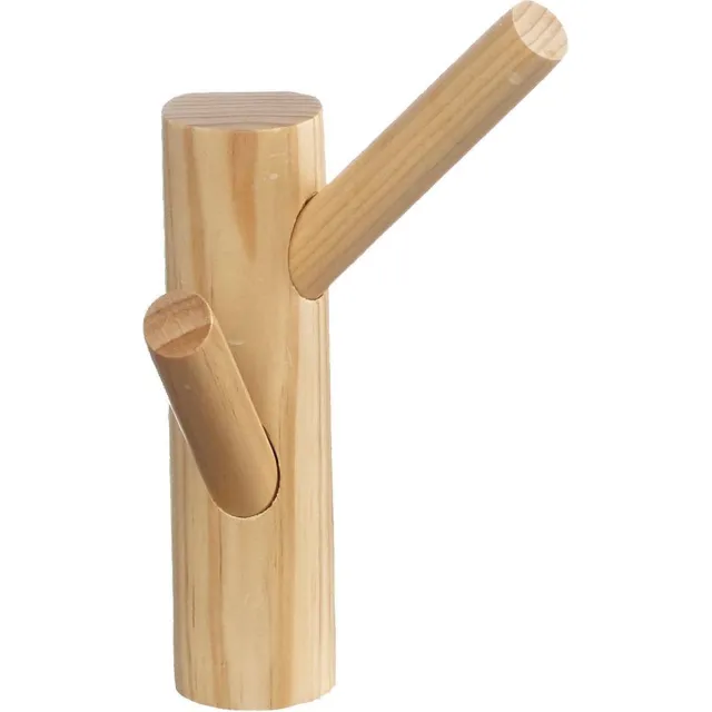 Furniteam Boom Wand Kapstok Met Twee Haken, Afmeting: L13xH16 cm, Naturel