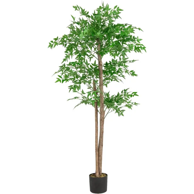 KOMFOTTEU 150 cm Kunstplant bamboe, Kunstplant in pot met stammen en bladeren, decoratieve kunstboom voor binnen, voor thuis, kantoor en woonkamer Groen