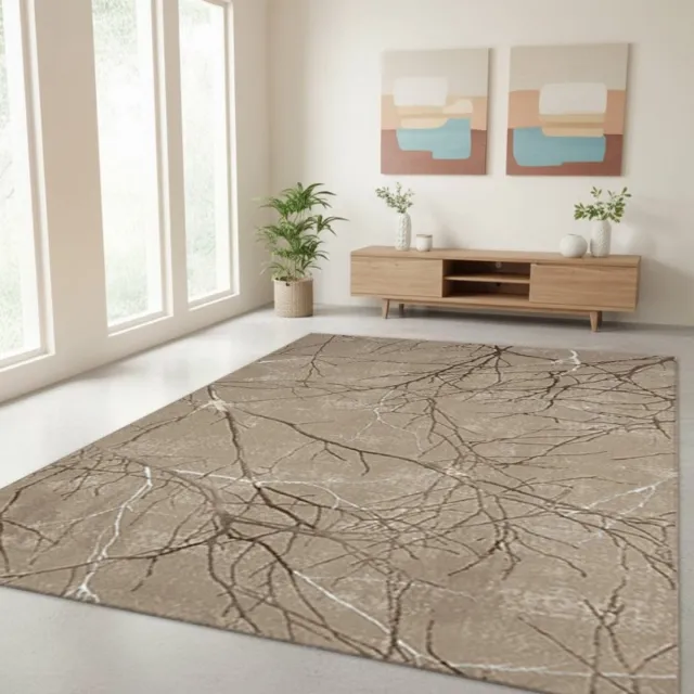 TapisTrend Designer tapijt Beige 80x150 cm Modern vloerkleed met ineengestrengelde takken en een marmerlook, geschikt voor de woonkamer, slaapkamer en eetkamer