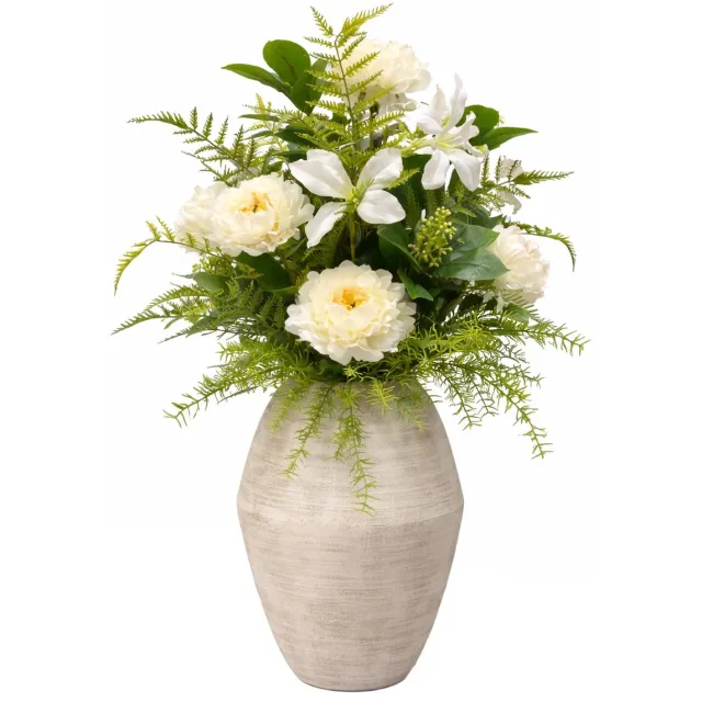 UNUS Kunstbloem vaas bloemstuk pioenrozen lelies varen 84 cm Groen