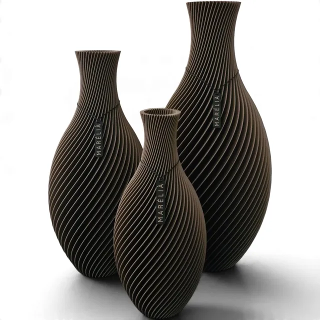 MARÉLIÀ Vaas Liva Bronze Vazenset 22+28+34cm - Japandi - Art Deco - 3D - Bloemenvaas - Beige / Bruin / Zwart - Droogbloemen - Kunstbloemen - Bloemen - Woondecoratie