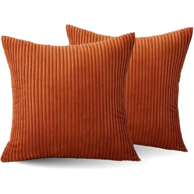 Mainius Kussenhoes Zachte Ribstof (2 stuks) - Pumpkin Oranje - 45x45 cm - Gestreept Corduroy Kussenhoes - Ribfluweel Kussen - Sierkussen Zonder Vulling - Bankkussen / Zetelkussen / Decoratiekussen - Vele diverse kleuren