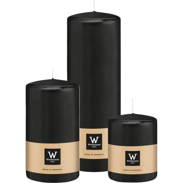 Wiedemann Cilinderkaarsen/stompkaarsen - set van 3 - zwart - 6x8/7x13/7x20 cm