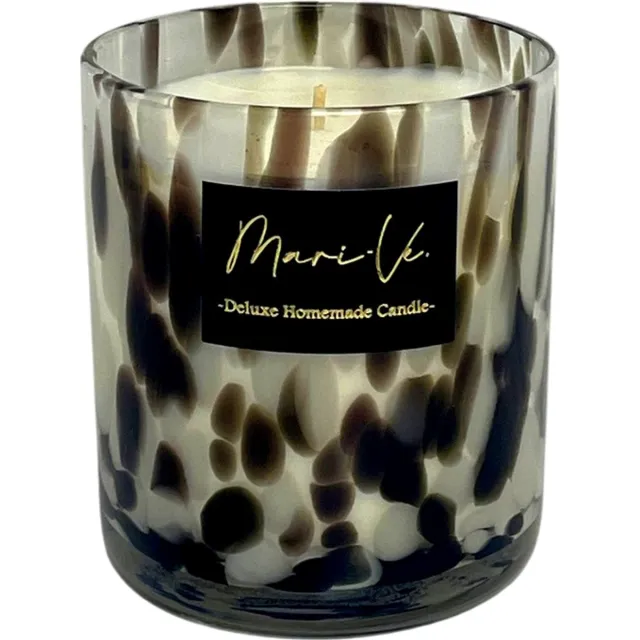 Mari-Ve Deluxe Geurkaars | Black and White - Large • Fluweelzachte Pioenroos Geurkaars | 450ml | 60 branduren zwart