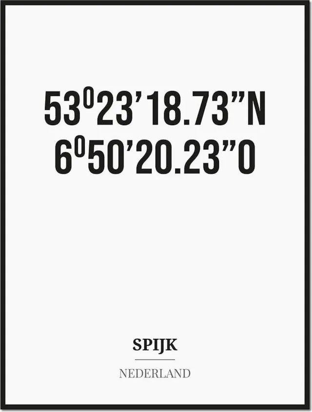 Studio216 Poster/kaart SPIJK met coördinaten zwart, wit