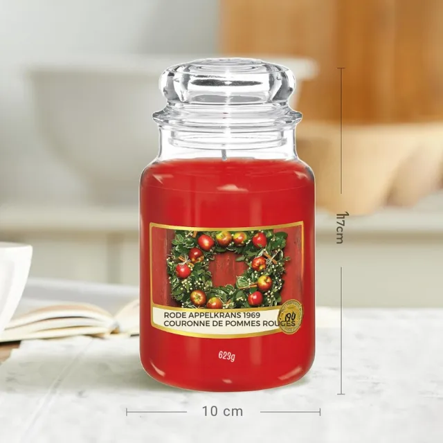 PEAM Geurkaars Grote Pot Geurkaars Rode Appelkrans | Brandtijd Tot 150 Uur Red Apple Wreath Scented Candle