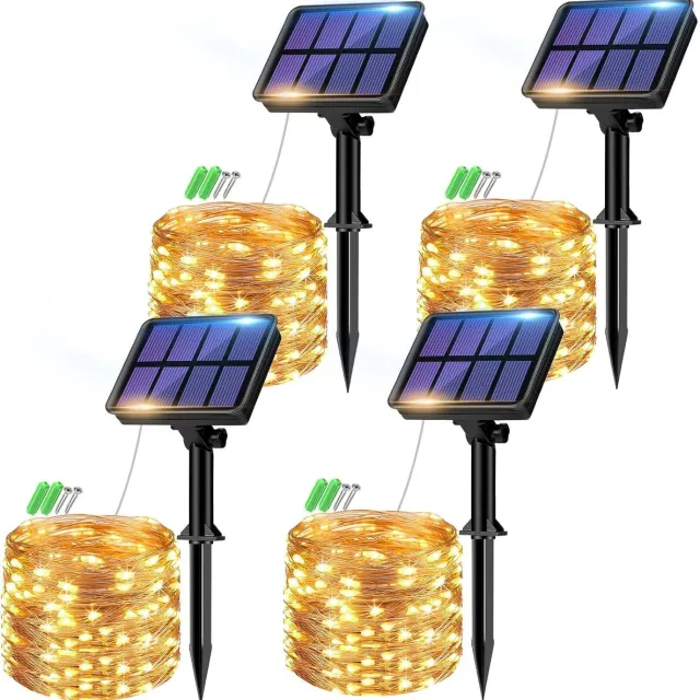 YAGXIG Solar String Lights - Waterdichte LED-lichtslinger voor buiten - 8 standen - Solar buitenverlichting - 7 meter, 50 lampjes - Geschikt voor tuinen, terrassen, patio's, Kerstmis, bruiloften en feesten - Warm wit - 4 lampjes