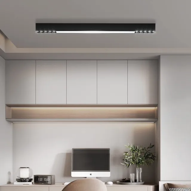 NETTLIFE Plafondlamp - 80CM - LED Plafondverlichting - Dimbaar - Zwart - Lange Bureaulamp - 25W moderne Lamp - met Afstandsbediening - voor Slaapkamer | Keuken | Woonkamer