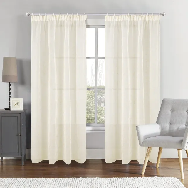 SB Line Vitrage Gordijn – 140x260 cm – Met Plooiband – Transparant met goud bladmotief – Ecru Ecru/Goud