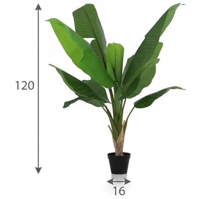 Trendyplants Kunst Bananenplant Musa - Bananenplant - Kunstplant - Hoogte 120cm - Potmaat Ø16cm Groen