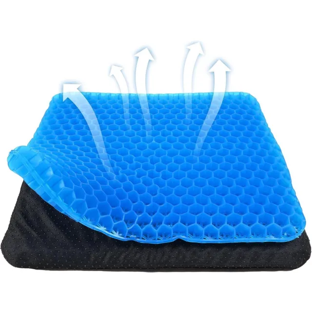 Cokar Gel zitkussen - Dubbel verdikt - Honingraatvorm - Gel zitkussen - Verlicht drukpijn - Ademend zitkussen, Geschikt voor autostoel en kantoorstoel, Blauw - Wordt geleverd met stoffen hoes