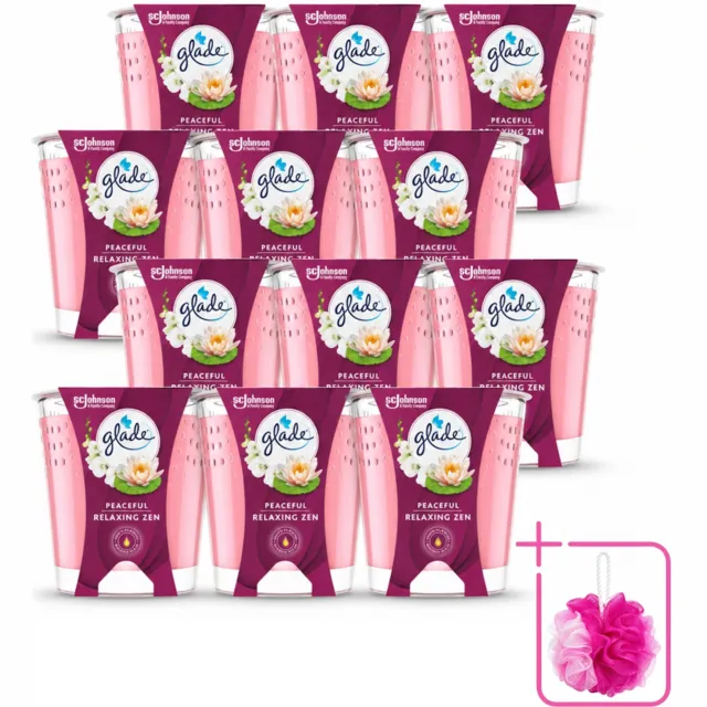 Glade 12 x Glade - Geurkaars Relaxing Zen - 100% Raapzaadwas - 112 g - Bulkverpakking - Geurkaars rust - Douchemop - Geurkaars ontspanning lichtblauw