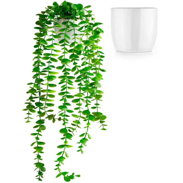 Unyqoos Stijlvolle kunstmatige hangplant eucalyptus in elegante keramische pot, groente, 60cm
