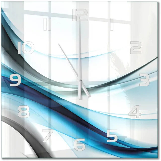 TULUP Wandklok - Golfabstractie Klok Glas Met Opdruk - 60x60 cm - Blauw Moderne Wandklok Glas - Witte handen - Vierkante Klok - Decoratieve Glazen Klok - Glazen Wandklok Design