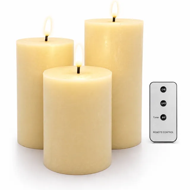 HEM LED Kaarsen Set 3 Stuks - Witte Stompkaarsen - Met Afstandsbediening & Timer - Realistisch Kaarsvet Effect - 12 cm Diameter - Inclusief HEM Microvezeldoekje