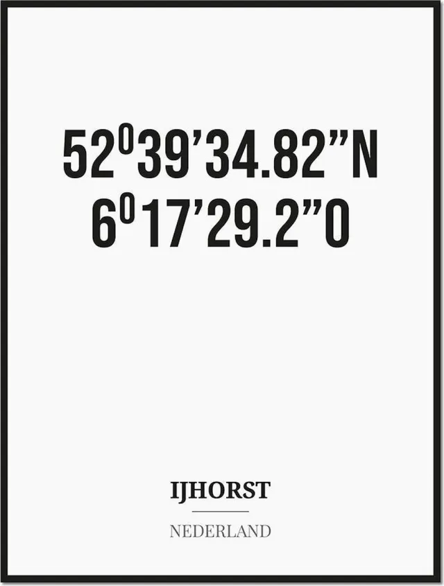 Studio216 Poster/kaart IJHORST met coördinaten zwart, wit