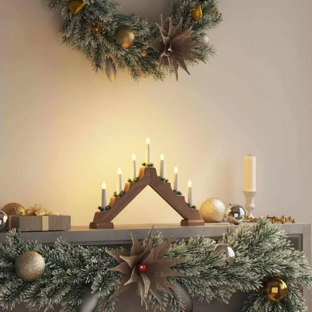 vidaXL Kerst Kaars Brug 7 LED's Warmwit 39.5 x 5 x 29 cm Bruin