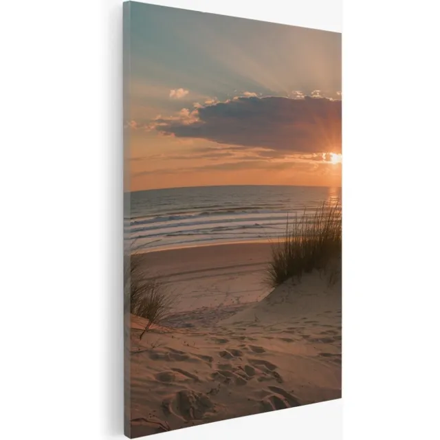 Saammp Canvas Schilderij - Strand - Duinen - Zee - Helmgras - 30x45 - Foto op canvas - Wanddecoratie - muurdecoratie Woonkamer - Slaapkamer decoratie - Canvas Print Multicolor
