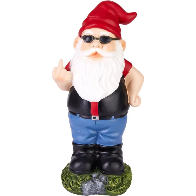 Brubaker Tuinkabouter met Middelvinger - Ondeugende Kabouter met Zonnebril - Grappig Tuinbeeldje - Weerbestendige Decoratie voor Tuin en Camping - Tuindecoratie voor Buiten - 24 cm hoog