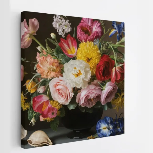 Saammp Canvas Schilderij - Stilleven - bloemen - Natuur - Abstract - 40x40 - Foto op canvas - Wanddecoratie - Muurdecoratie Woonkamer - Kantoor Decoratie Multicolor