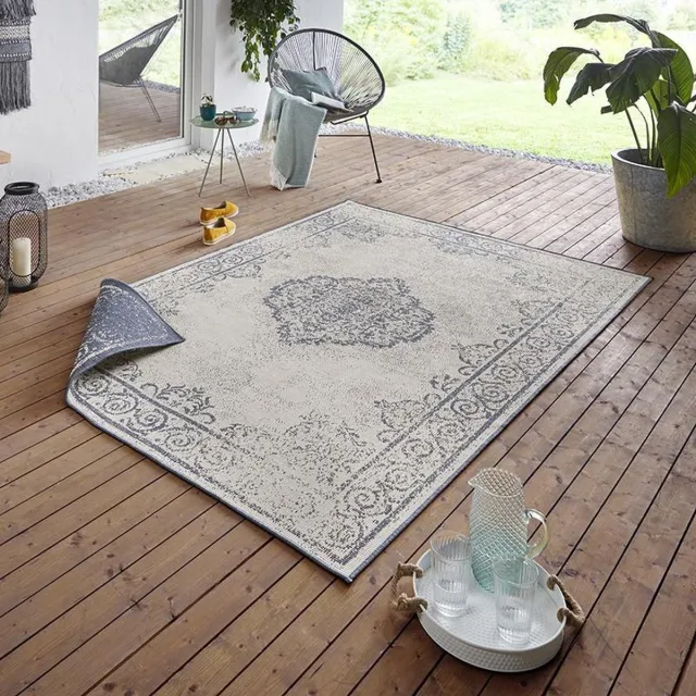Northrugs Vintage buitenvloerkleed Cebu - blauw/crème 120x170 cm