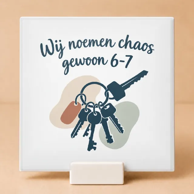 Bedruk King Sfeervolle boho Tegel 'Mijn planning is 6-7' – Orginele muurdecoratie voor chaotische planners en liefhebbers van zachte vormen - 15 x 15 cm met houder Wit