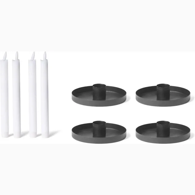Novaliv 4x kaarsenhouders 9cm metalen taps toelopende kaarsenhouder ZWARTE kaarsenplaat met taps toelopende kaarsen LED premium echte wax kaars flikkerend effect vlamloze kaarsenhouder kaarspen taps toelopende kaarsen tafelkaarsen
