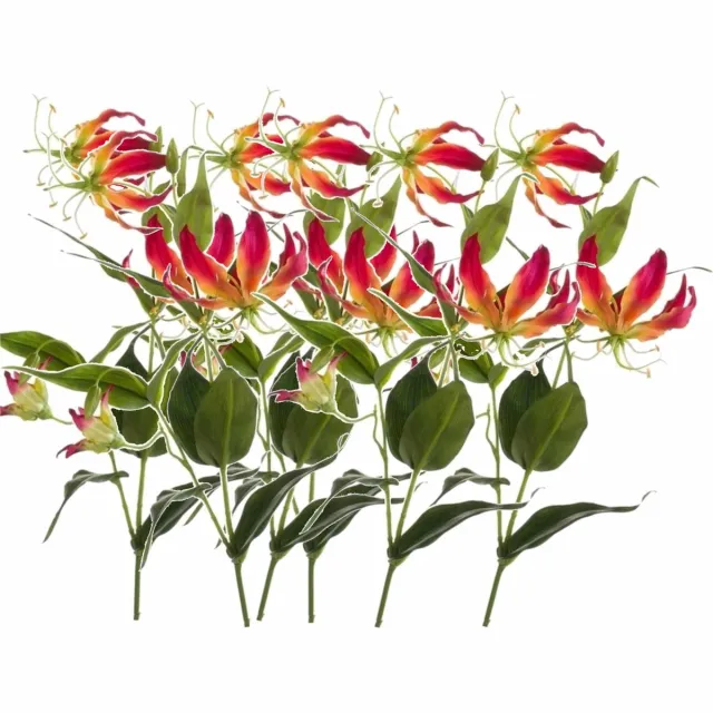 Shoppartners Bellatio flowers & plants Kunstbloem - 6x - gloriosa klimlelie - 75 cm - geel/rood - Klimlelies - Kunstbloemen boeketten maken Multi
