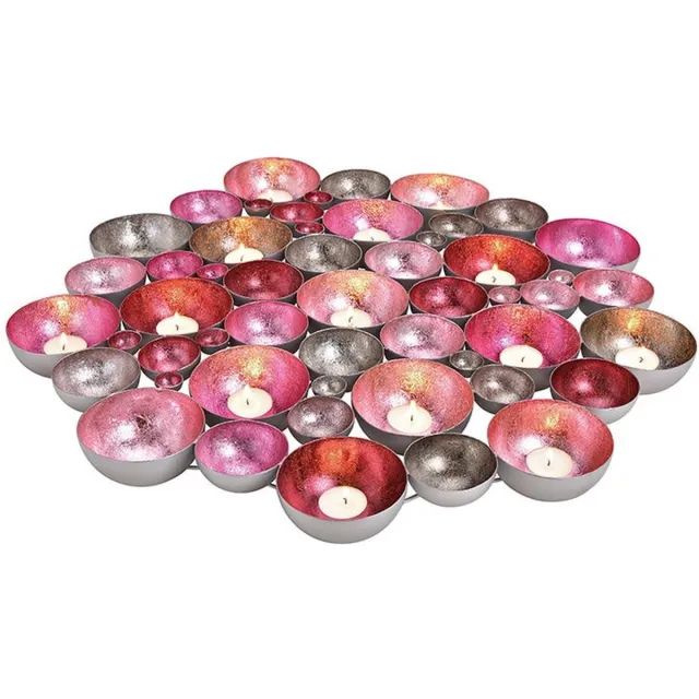Gebr. Wurm GmbH Handgemaakte metalen windlichtschaal/ waxine lichthouder / hapjesschaal , 30 x 4 x 30 cm (Breedte x Hoogte x Diepte) roze zilver