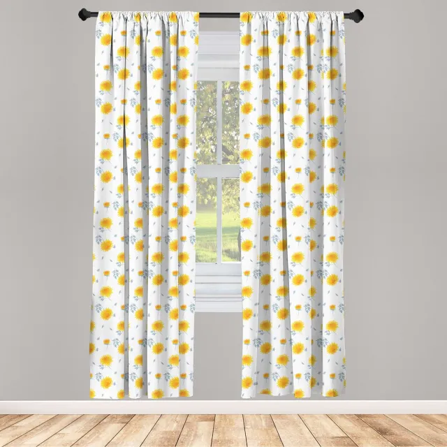 ABAKUHAUS Gele Bloemen Raamgordijnen – 2-Paneel Set – Halbdonker – Stangentasche – 75x245 cm – Mustard/Pale Grau Mosterd