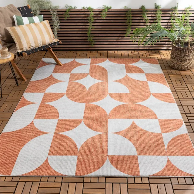 Fraai Abstract buitenkleed - Groovy Tiles Terracotta - 200x290cm