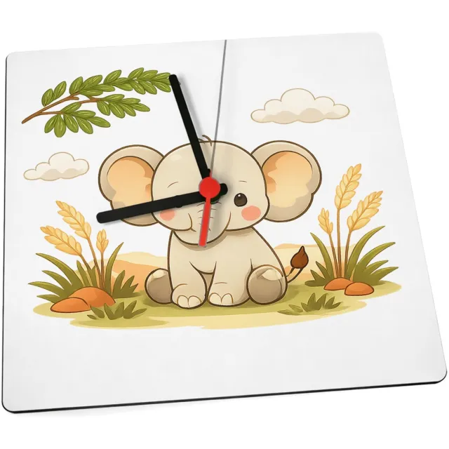 Mr Cadeautjes Klok 19 x 19 - design Vriendelijke savanne-wereld met één centraal dier en botanis | cadeau Wit