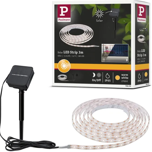 Paulmann Solar LED Strip 3 Meter Warmwit 2700K - IP44 - Met Schemersensor - 0,3W - 60 LEDs/m Zwart