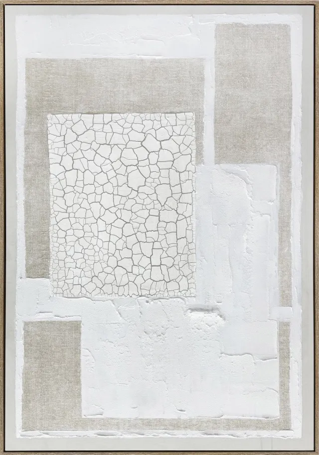 Ter Halle Handgeschilderd Schilderij - Wanddecoratie - Abstracte Witte Vlakken - 80x120cm