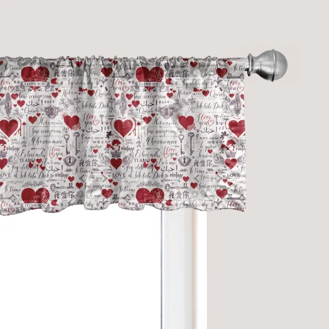 ABAKUHAUS Vintage Valentijnsgordijnvalletje, gordijnvalletje voor keuken en slaapkamer met tunnelzoom, 137 cm x 30 cm, Vermiljoenpaars gebroken wit Vermiljoen pruim gebroken wit